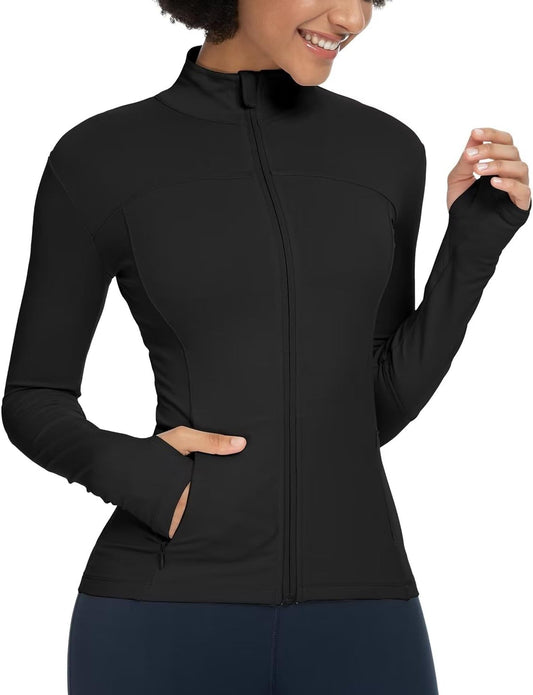 QUEENIEKE Womens Running Jackets Athletic Workout Scrub Jacket Track Full Zip up Gym for Women Yoga Top