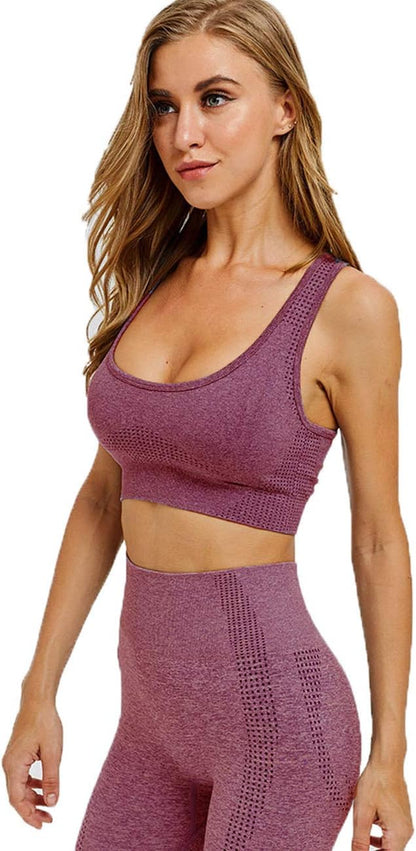 Toplook Women Seamless Yoga Workout Set 2Pcs Outfits Gym Leggings and Sports Bra (Wine, Small)