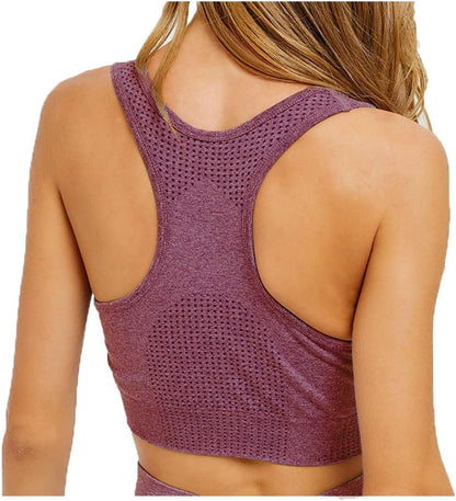 Toplook Women Seamless Yoga Workout Set 2Pcs Outfits Gym Leggings and Sports Bra (Wine, Small)