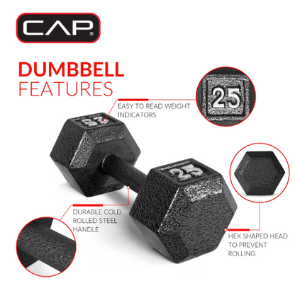 Barbell 100 Lb Cast Iron Hex Dumbbell Weight Set with Rack, Black