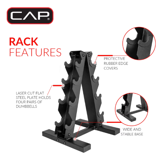 Barbell 100 Lb Cast Iron Hex Dumbbell Weight Set with Rack, Black
