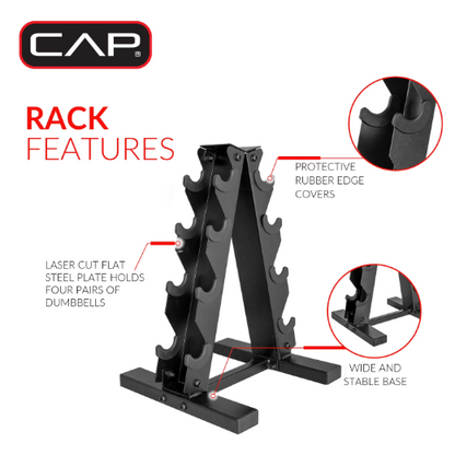 Barbell 100 Lb Cast Iron Hex Dumbbell Weight Set with Rack, Black